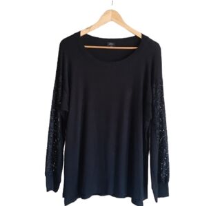 Storm Los Angeles Women's Jersey Top Lace Sleeves Black Size Large